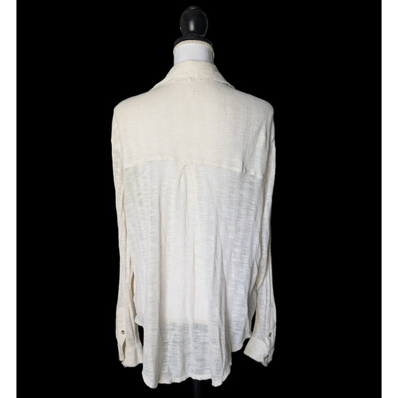 FP Beach Free People Reality Bites Knit Button Up Collared Sheer Top Size Medium - Picture 2 of 7